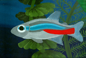acrylic painting of a neon tetra